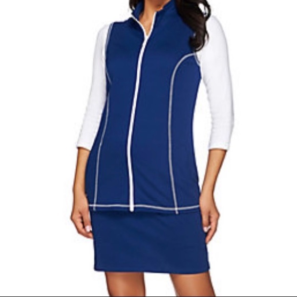 Quacker Factory 🆕 French Terry Front Zip Vest & Skort Set light navy - Picture 1 of 13